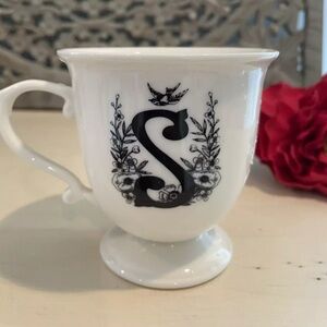 Anthropologie Missus Pedestal Floral Coffee Cup Initial S NEW